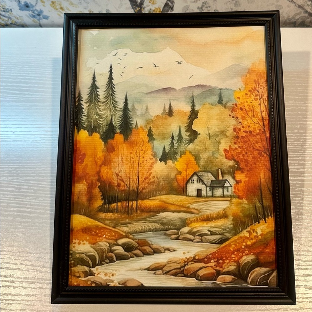 Autumn in Valley Multi-coloured landscape framed 8x10” print #cottagecore